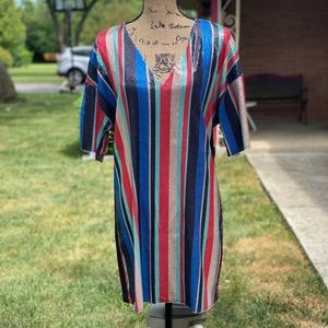 Zara Trafaluc Sequin Stripe Dress Size Large